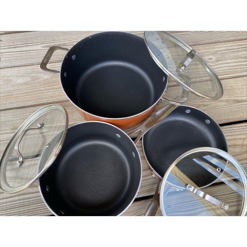 3 Pcs Gotham Non Stick Non Toxic Copper Pots Pans & Lids
